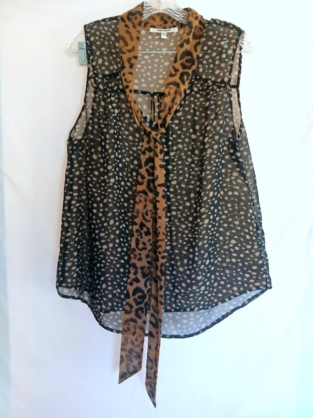 Daniel Rainn Leopard Animal Print Sheer Top Shirt Blouse L Boho Chic Feminine